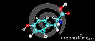 Tyrosine molecular structure isolated on black Cartoon Illustration