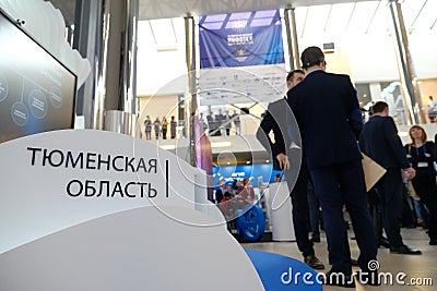 Tyumen, Russia, 10.10.2018. Forum of innovative technologies. Communication scientists, politicians and businessmen Editorial Stock Photo