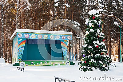 TYUMEN, RUSSIA, JANUARY 31.2016: Summer Stage in a park Editorial Stock Photo
