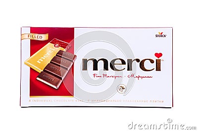 Tyumen, Russia-May 25, 2021: Merci chocolate brand of chocolate candy. Isolated on a white background Editorial Stock Photo