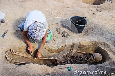 Archaeological excavations of the Russian Geographical Society at the site of the Scythian kurgan Editorial Stock Photo