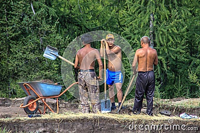 Archaeological excavations of the Russian Geographical Society at the site of the Scythian kurgan Editorial Stock Photo