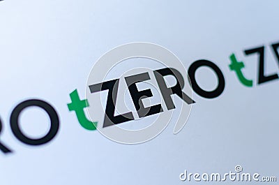 tZero Crypto app logos on the brochure macro photo. Editorial photo illustrative for news on a crypto wallet Editorial Stock Photo
