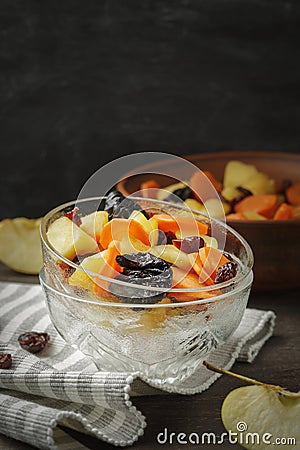 Tzimmes or tsimmes in a vintage glass bowl Stock Photo