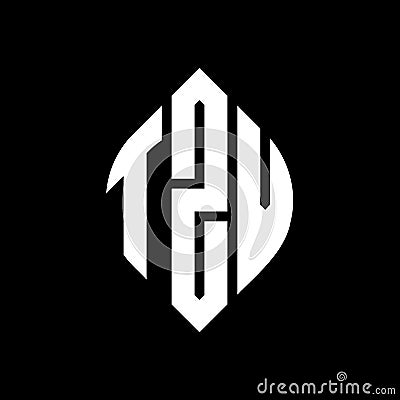 TZV circle letter logo design with circle and ellipse shape. TZV ellipse letters with typographic style. The three initials form a Vector Illustration