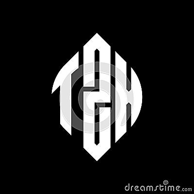 TZX circle letter logo design with circle and ellipse shape. TZX ellipse letters with typographic style. The three initials form a Vector Illustration