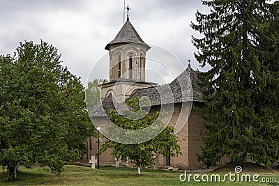 TÃ¢rgoviÈ™te castle, tower. Vlad the Impaler, Dracula`s old capital. Cloudy sky. Romania Stock Photo