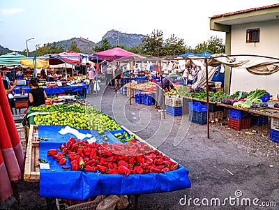 TÃ¼rkiye PazarÄ±, Turkish market in Kemer, Antalya Editorial Stock Photo