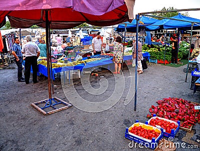 TÃ¼rkiye PazarÄ±, Turkish market in Kemer, Antalya Editorial Stock Photo