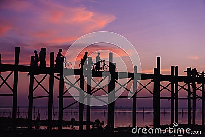 U bein bridge at sunset Amarapura ,Mandalay, Myanmar. Stock Photo