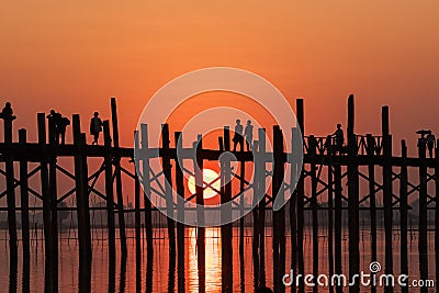 U bein bridge at sunset Amarapura ,Mandalay, Myanmar. Stock Photo