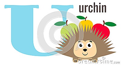 U card. English alphabet letter. Funny urchin Vector Illustration