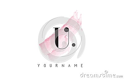 U Letter Logo with Pastel Watercolor Aquarella Brush. Vector Illustration