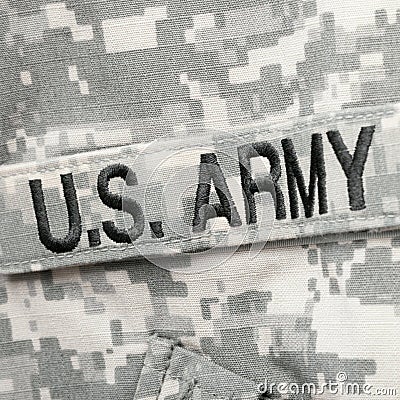 U.S. ARMY chest patch on solders uniform - close up studio shot Stock Photo