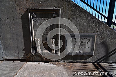 U.S. army Corp of engineers markers on the soo locks wall in Sault Ste Marie Michigan Editorial Stock Photo