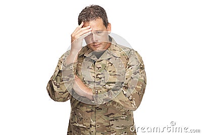 U.S. Army Soldier, Sergeant. Isolated and stressed. Stock Photo