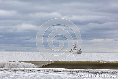 A U.S Coast Guard Sentinel-class cutter off the coast of Long Island New York. USCGC Nathan Bruckenthal WPC-1128 Editorial Stock Photo