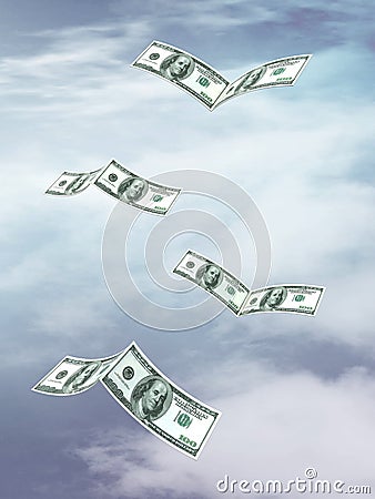 U.S. dollar banknotes that fly Stock Photo