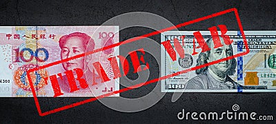 U.S. dollar USD vs Chinese Yuan CNY banknote concept Stock Photo