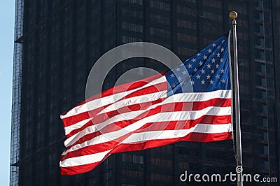 U.S. Flag Blowing in Wind Stock Photo