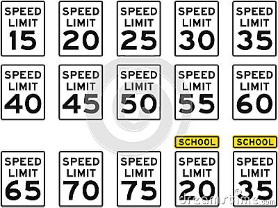 U.S. Speed Limit Signs Vector Illustration