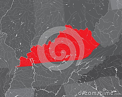 Map of Kentucky with lakes and rivers. Vector Illustration