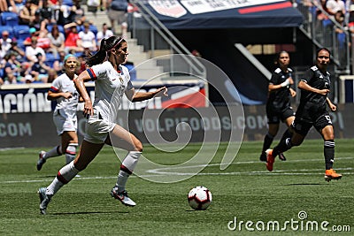 U.S. Women`s National Soccer Team captain Alex Morgan #13 in action during friendly game against Mexico Editorial Stock Photo