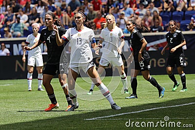 U.S. Women`s National Soccer Team captain Alex Morgan #13 in action during friendly game against Mexico Editorial Stock Photo