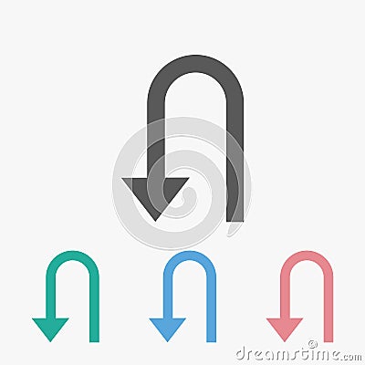 U-turn icon, arrow, direction, road, way, signpost Vector Illustration
