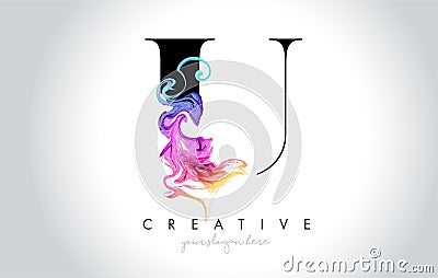 U Vibrant Creative Leter Logo Design with Colorful Smoke Ink Flo Vector Illustration