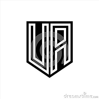 UA Logo monogram shield geometric white line inside black shield color design Vector Illustration