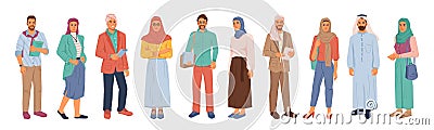 UAE citizens modern muslim people in fashion cloth Vector Illustration