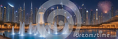 UAE, the city of Dubai, the largest fountain complex in the world, with grandiose water shows Stock Photo