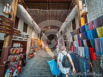 UAE, DUBAI - February 2020: Gold and Spice Souk in Dubai, famous tourist place Editorial Stock Photo