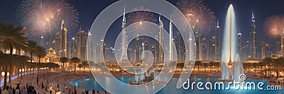 UAE, Dubai Fountain City, the largest fountain complex in the world, with grand water shows Stock Photo