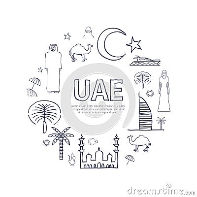 UAE hand drawn banner. Vector Illustration