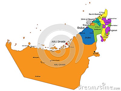 Colorful United Arab Emirates political map with clearly labeled, separated layers. Vector Illustration