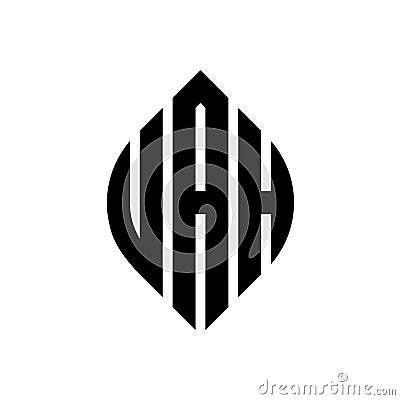 UAH circle letter logo design with circle and ellipse shape. UAH ellipse letters with typographic style. The three initials form a Vector Illustration