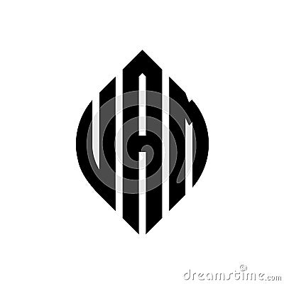 UAM circle letter logo design with circle and ellipse shape. UAM ellipse letters with typographic style. The three initials form a Vector Illustration