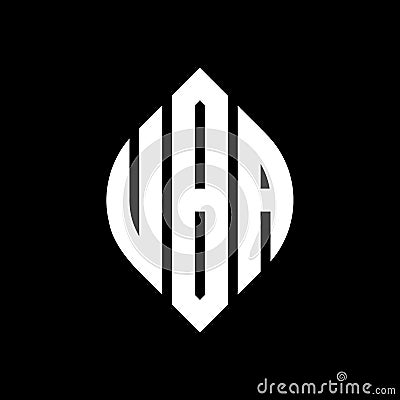 UBA circle letter logo design with circle and ellipse shape. UBA ellipse letters with typographic style. The three initials form a Vector Illustration