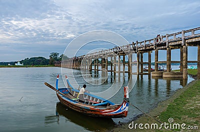 Ubein Bridge, Mandalay, Myanmar. Editorial Stock Photo