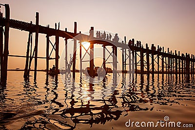 Ubein Bridge at sunrise, Mandalay, Myanmar Stock Photo