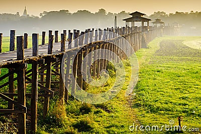 Ubein Bridge at sunrise, Mandalay, Myanmar Stock Photo