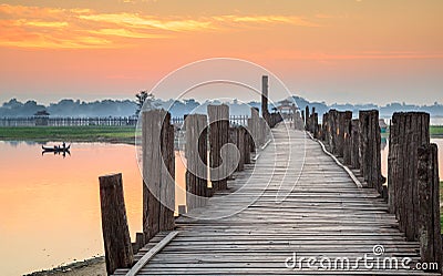 Ubein Bridge at sunrise, Mandalay, Myanmar Stock Photo