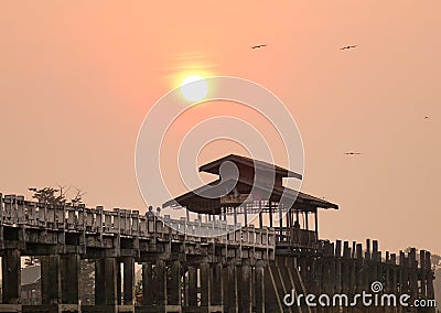 Ubein bridge at sunrise in Mandalay, Myanmar Stock Photo