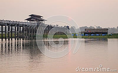 Ubein bridge at sunset in Myanmar Editorial Stock Photo