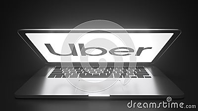 UBER logo on the display of a portable computer, editorial conceptual 3d rendering Editorial Stock Photo