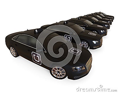 Uber taxi fleet in a row Editorial Stock Photo