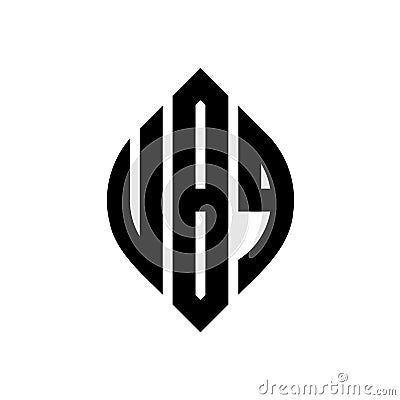 UBQ circle letter logo design with circle and ellipse shape. UBQ ellipse letters with typographic style. The three initials form a Vector Illustration