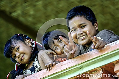 2010.08.07, Ubud, Bali. Children on the beach. Landscape with children in the village. Editorial Stock Photo